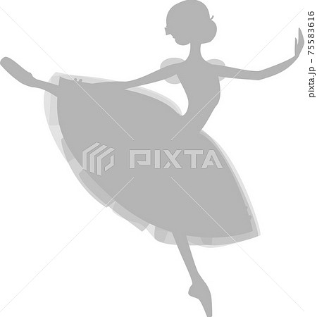 バレエのジゼルを踊るバレリーナ グレーのシルエットのイラスト素材
