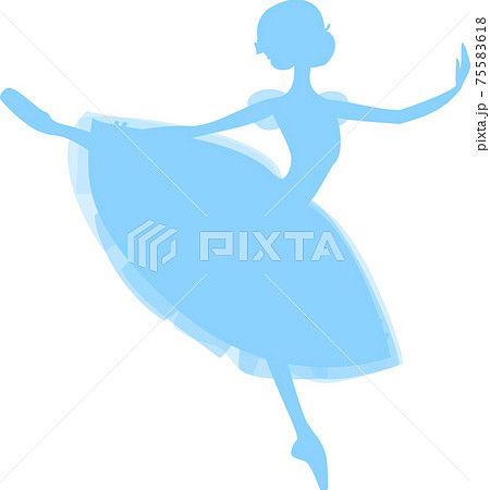 バレエのジゼルを踊るバレリーナ ブルーのシルエットのイラスト素材