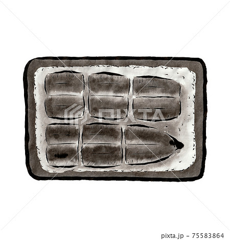 真上から見たうな重（墨の手描きイラスト） 75583864