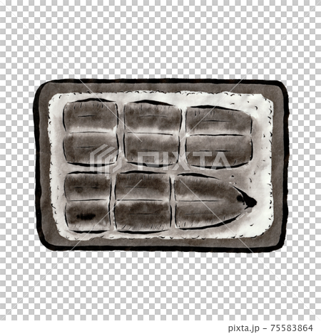 真上から見たうな重（墨の手描きイラスト） 75583864