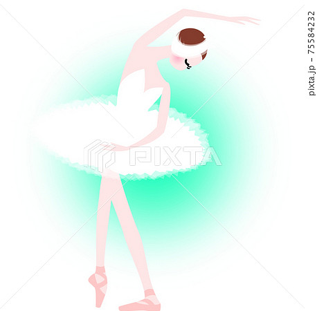 バレエの白鳥の湖を踊るバレリーナ グリーンの背景のイラスト素材