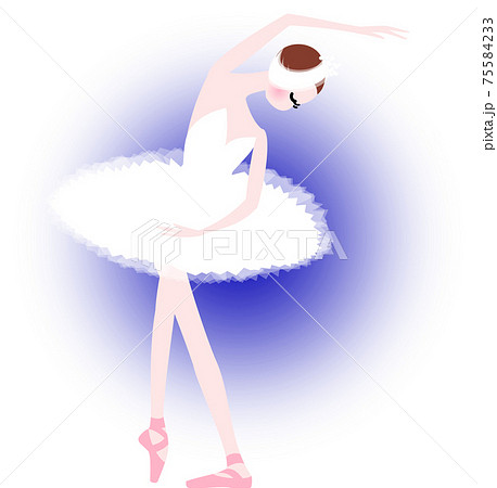 バレエの白鳥の湖を踊るバレリーナ 青いの背景のイラスト素材