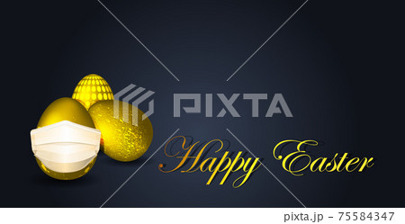 decorative golden eggs in medical masks happy easter holiday celebration coronavirus quarantine concept 75584347