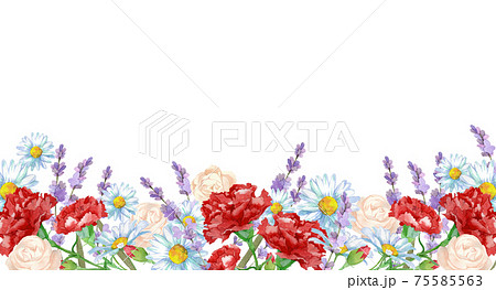 カーネーションと薔薇のお花畑のイラスト素材 カーネーションと薔薇のお花畑のイラスト素材