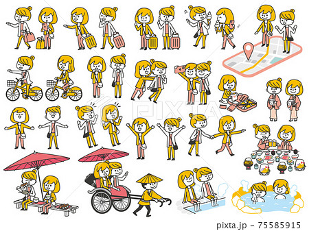 女二人旅イラスト 75585915