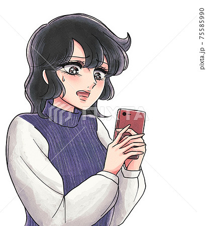 少女漫画タッチ・スマホを持った焦り顔のお姉さん 少女漫画タッチ・スマホを持った焦り顔のお姉さん 75585990