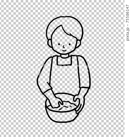 一名男子銳化水稻的線藝術插圖 75586147