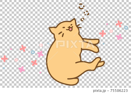 あくびをするかわいい手描きの猫素材のイラスト素材