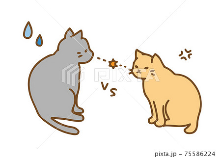 にらみ合うかわいい手描きの猫素材 75586224