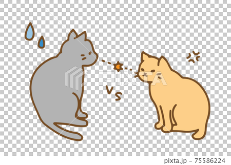 にらみ合うかわいい手描きの猫素材 75586224