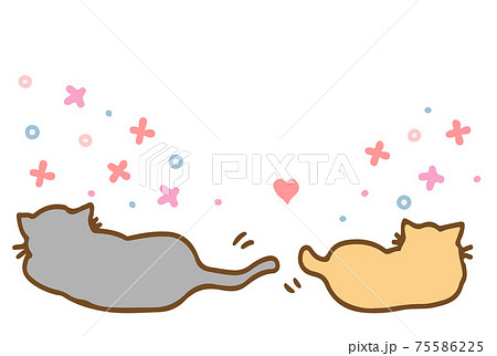 仲良しなかわいい手描きの猫素材のイラスト素材