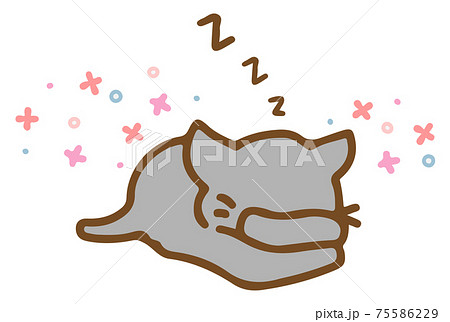 ごめん寝するかわいい手描きの猫素材のイラスト素材