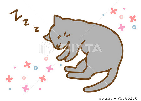 リラックスして眠るかわいい手描きの猫素材のイラスト素材