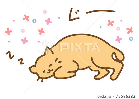 寝っ転がるかわいい手描きの猫素材のイラスト素材