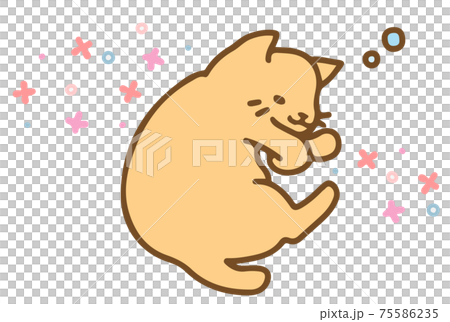 気持ちよさそうに眠るかわいい手描きの猫素材のイラスト素材