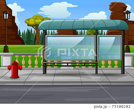 Illustration Of A Bus Stop On A Roadのイラスト素材