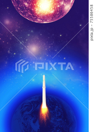 Spacecraft takes off into space. Rocket flies to Mars. Red planet Mars in space 75586458