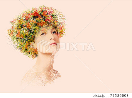 beautiful woman and flowers. oil painting. contemporary art 75586603