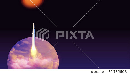 Spacecraft takes off into space. Rocket flies to Mars. Red planet Mars in space 75586608