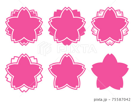 テキスト置換可能な桜型スタンプの和風フレームセット（白文字用） 75587042