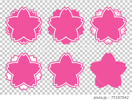 テキスト置換可能な桜型スタンプの和風フレームセット（白文字用） 75587042