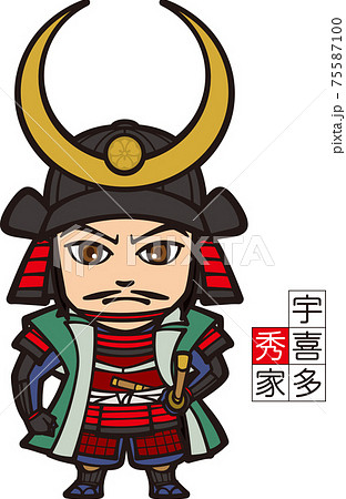 武装して立つマンガっぽい宇喜多秀家【2頭身】 75587100