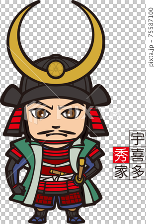 武装して立つマンガっぽい宇喜多秀家【2頭身】 75587100