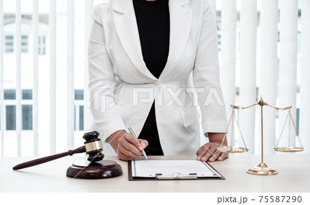 Professional women lawyers work at a law office There are scales, Scales of justice, judges gavel 75587290
