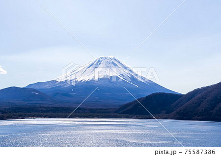 春の富士山と本栖湖の光のきらめき 春の富士山と本栖湖の光のきらめき 75587386