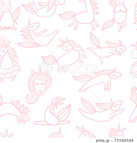 Funny Unicorns doing yoga. Seamless Pattern for your design 75588588