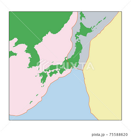 日本列島周辺にあるプレートのあらわしたイラスト 75588620