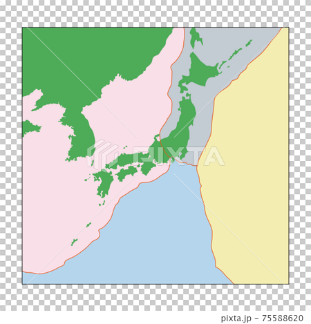 日本列島周辺にあるプレートのあらわしたイラスト 75588620