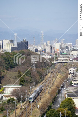 東京都の町田市役所屋上から臨む横浜線と橋本方面の風景の写真素材