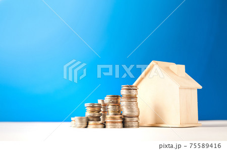 Finance and home concept-Stacked silver coins 75589416