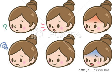 女性の顔のアイコンセット お団子ヘアのイラスト素材 女性の顔のアイコンセット お団子ヘアのイラスト素材