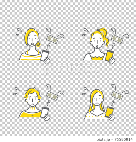 高すぎるスマホ料金に不満な女性たちのシンプルでおしゃれな線画イラストセット 高すぎるスマホ料金に不満な女性たちのシンプルでおしゃれな線画イラストセット 75590914