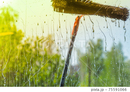 Window cleaning using telescopic water brush and wash system Window cleaning using telescopic water brush and wash system 75591066