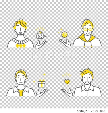 お得な特典で満足な男性のシンプルでおしゃれな線画イラスト素材セット 75591865