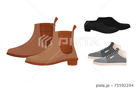 Footwear with Ankle Boots and Laced Sneakers Vector Set Footwear with Ankle Boots and Laced Sneakers Vector Set 75592204