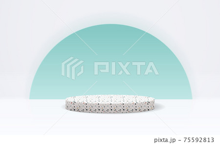 Realistic 3d stone pedestal over turquoise circle background. Trendy empty podium display for ads cosmetic product presentation, fashion magazine. Copy space vector illustration Realistic 3d stone pedestal over turquoise circle background. Trendy empty podium display for ads cosmetic product presentation, fashion magazine. Copy space vector illustration 75592813