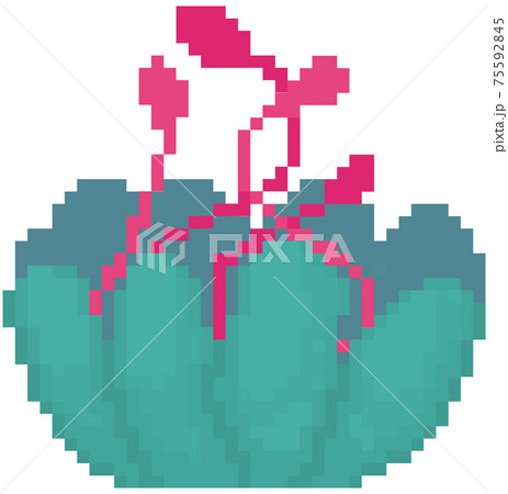 Turquoise flower with pink stems with leaves. Alien cosmic pixel plant isolated on white background Turquoise flower with pink stems with leaves. Alien cosmic pixel plant isolated on white background 75592845