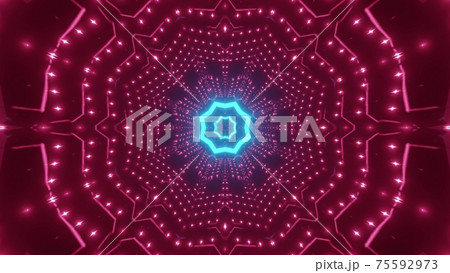 3d illustration of geometric tunnel with neon lights 75592973