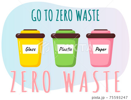 Garbage sorting. Different color recycle bins with glass, plastic and paper. Zero waste concept 75593247