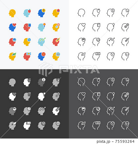 Head silhouette icons flat line think concept design vector set 75593264