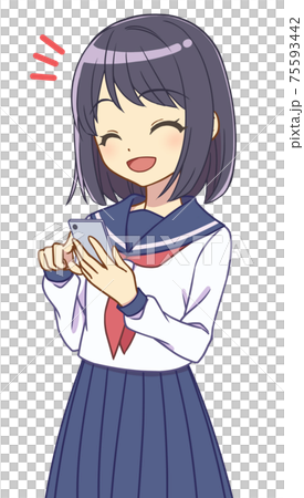 A girl in a sailor suit who operates a smartphone laughs A girl in a sailor suit who operates a smartphone laughs 75593442