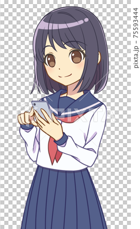 A girl in a sailor suit who operates a smartphone A girl in a sailor suit who operates a smartphone 75593444