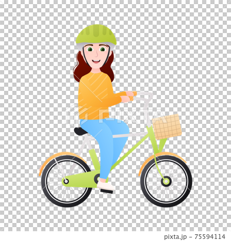 Little girl in helmet riding bike, healthy lifestyle concept in cartoon style, outdoor summer actifity for kids 75594114