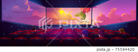 Movie theater hall with panoramic screen 75594420