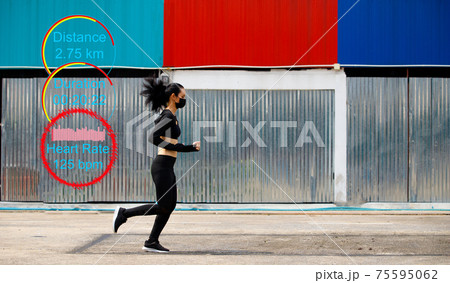 concept Woman Can Do Sport and Check smart wrist watch concept Woman Can Do Sport and Check smart wrist watch 75595062