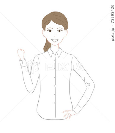 白シャツ女性 ガッツポーズのイラスト素材